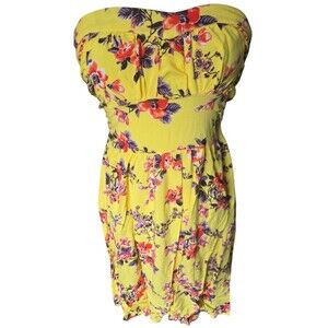 Pretty Rebellious Yellow Floral Strapless Dress with Red & Purple Accents